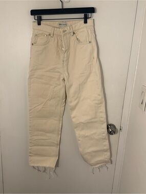 Zara Cream Button-Fly Straight Jeans